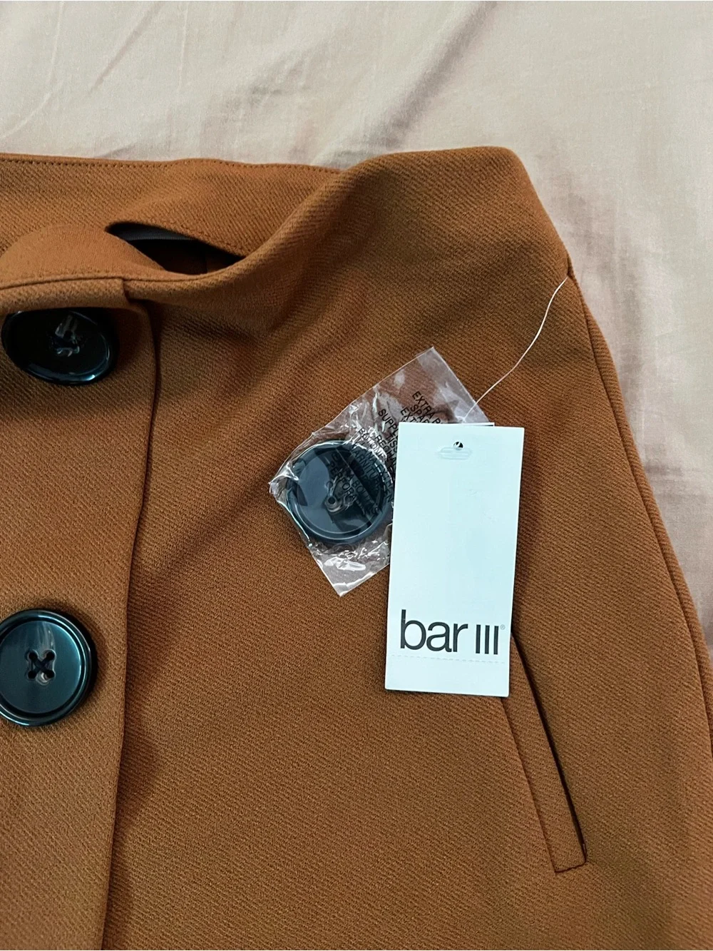 Bar III Chestnut Wrap-Front Mini Skort with Black Buttons